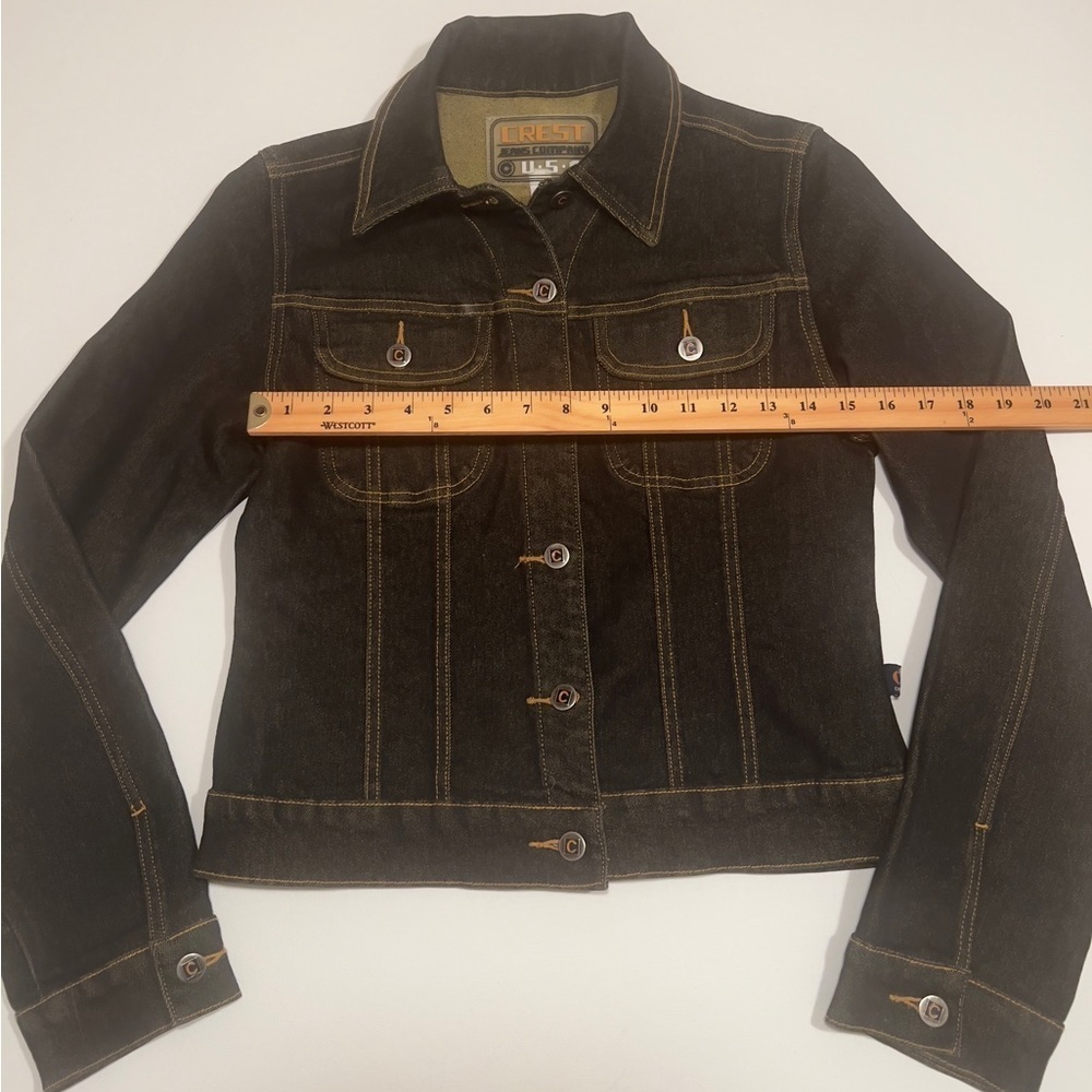 Y2K Crest Black Jean Jacket Classic Denim Style (D4) - Picture 3 of 12